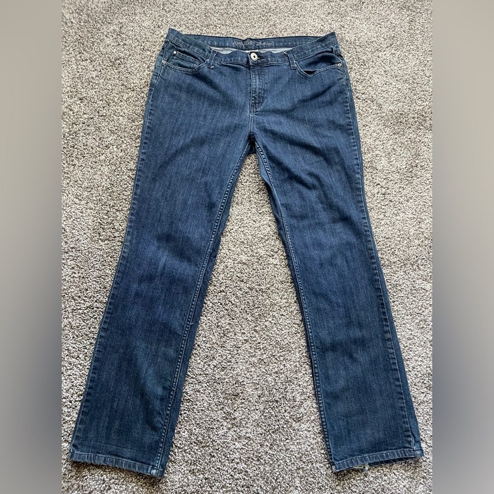 Jordache Premium Womens Size 16 Dark Wash Flare Jeans Rhinestone Back Pockets